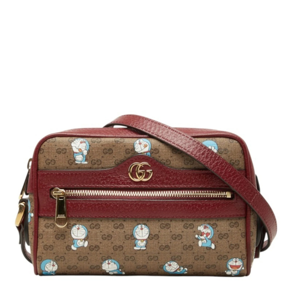 Gucci x Doraemon Mini GG Supreme Crossbody Shoulder Bag 647784 Brown Bordeaux...